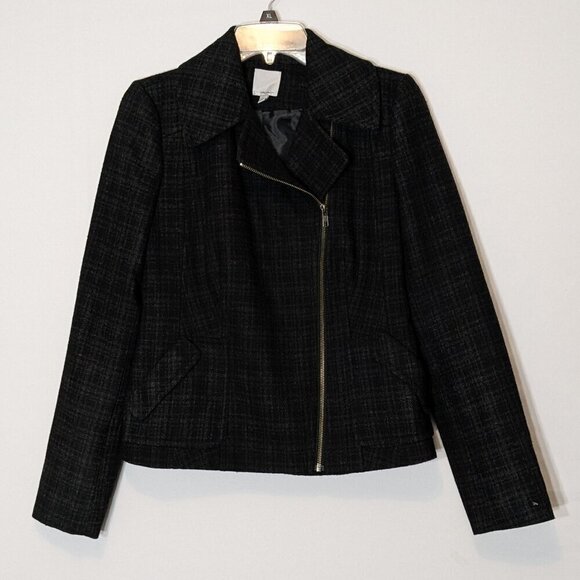 HALOGEN Black Plaid Wool Blend Casual Career Side Zip Jacket; Size S - Picture 2 of 7
